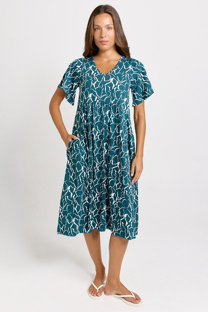Donna Dress - Teal Petal Print | Betty Basics