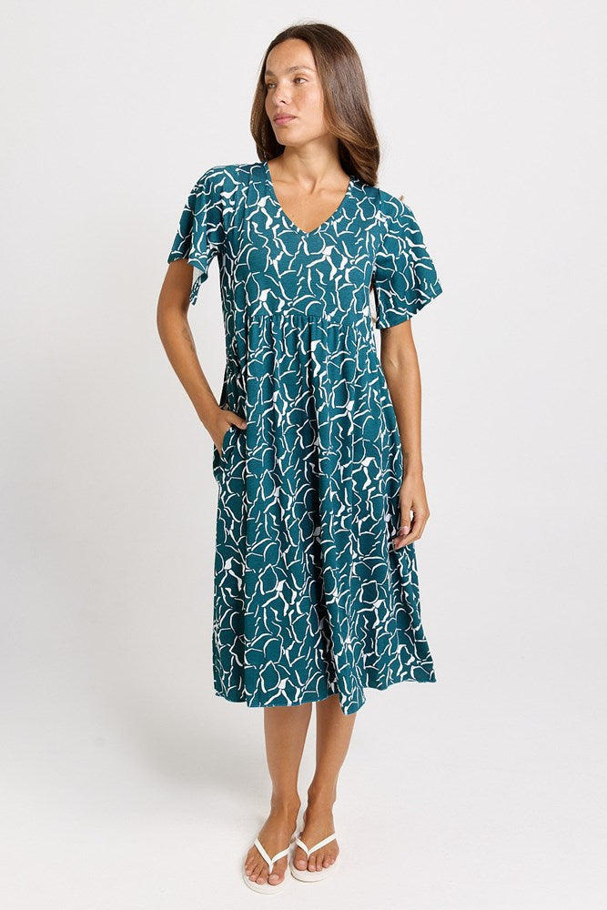 Donna Dress - Teal Petal Print | Betty Basics