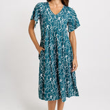 Donna Dress - Teal Petal Print | Betty Basics