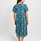 Donna Flutter Sleeve Midi Dress - Teal Petal Print