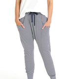 Barcelona Stretchy Relaxed Draped Jogger Pant - Navy Blue/White Stripe