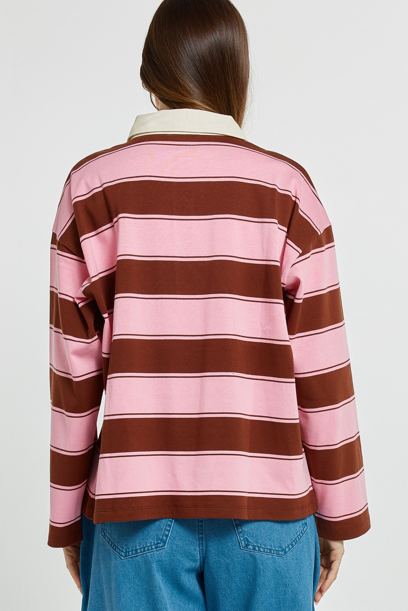Roland Rugby Top - Pink/Choc | Betty Basics | Everyday Women's