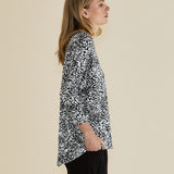 Milan 3/4 Sleeve Top - Black/White Animal Print