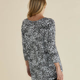 Milan 3/4 Sleeve Top - Black/White Animal Print