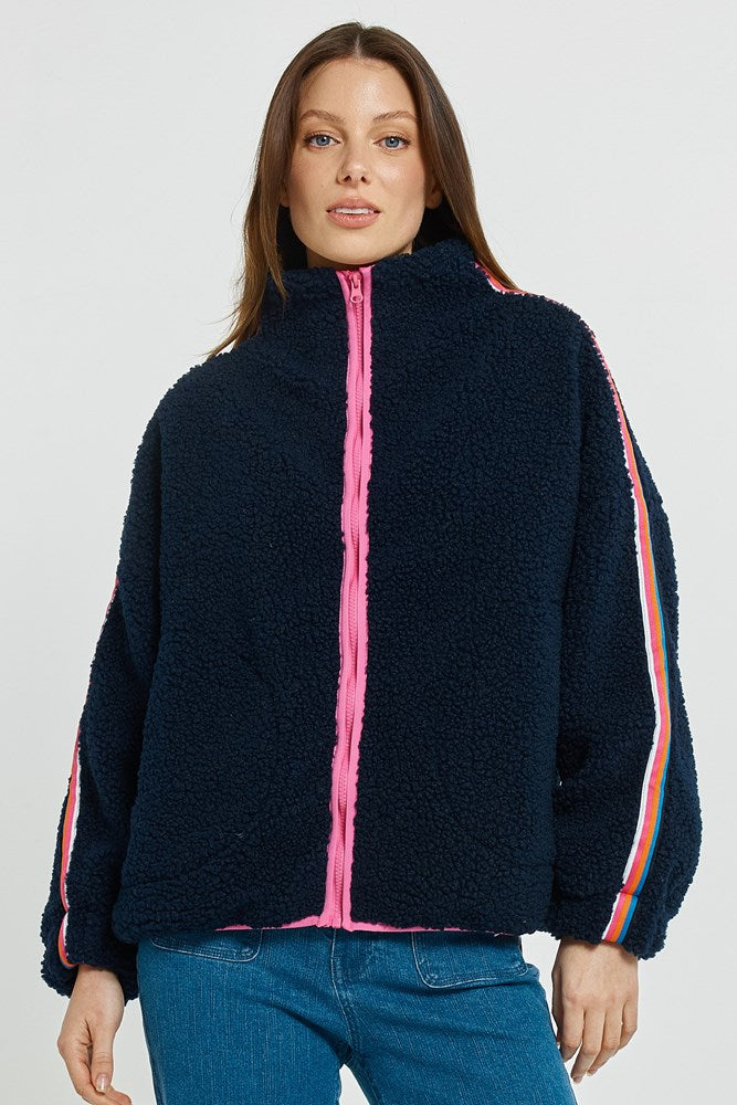 Aubrey Fleece Jacket - Navy/Rainbow | Betty Basics | Everyday