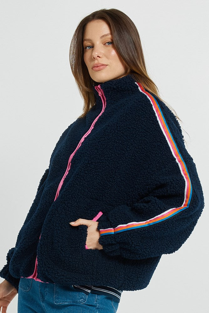 bettyblue03 Aubrey Fleece Jacket - Navy/Rainbow | Betty Basics | Everyday