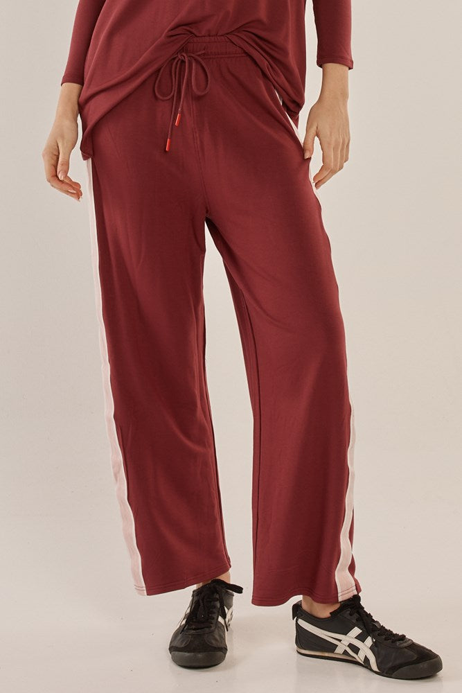 Evelyn Wide Leg Jogger - Burgundy