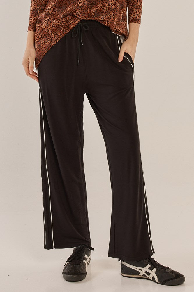 Evelyn Wide Leg Jogger - Black/White
