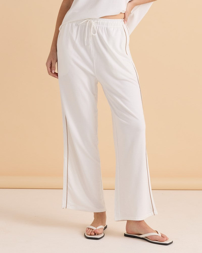 Evelyn Wide Leg Jogger - White/Beige