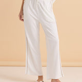 Evelyn Wide Leg Jogger - White/Beige