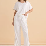 Evelyn Wide Leg Jogger - White/Beige