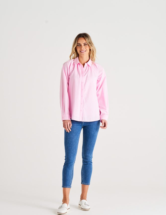 Jackie Relaxed Fit Cotton Button Up Shirt - Blush Pink