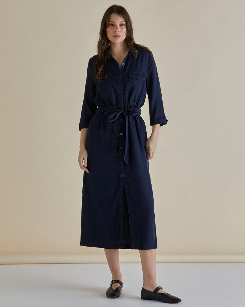 Betty Lyocell Shirt Dress - Dark Vintage Blue