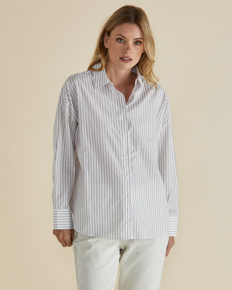 Artemis Shirt - Beige Lurex Stripe