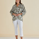 Grazia Blouse - Olive Geometric Print