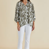 Grazia Blouse - Olive Geometric Print