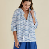 Charli Blouse - Blue Lotus Print