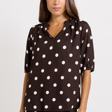 Joanne Blouse - Pink/Choc Polka Dot | Betty Basics