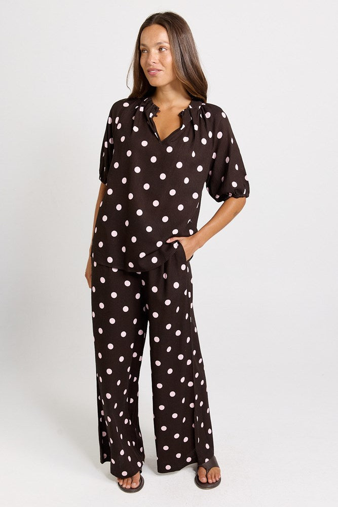 Joanne Blouse - Pink/Choc Polka Dot | Betty Basics