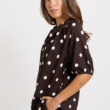 Joanne Blouse - Pink/Choc Polka Dot | Betty Basics