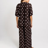 Joanne Linen Blend Blouse - Pink/Choc Polka Dot