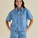 Saffra Short Sleeve Denim Shirt - Medium Wash