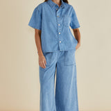Saffra Short Sleeve Denim Shirt - Medium Wash