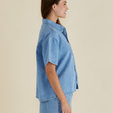 Saffra Short Sleeve Denim Shirt - Medium Wash