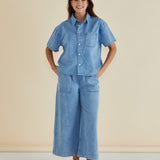 Saffra Short Sleeve Denim Shirt - Medium Wash