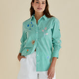 Kimmie Floral Shirt - Floral Green Stripe