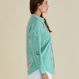 Kimmie Floral Shirt - Floral Green Stripe