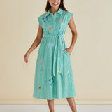 Gloria Floral Dress - Floral Green Stripe