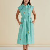 Gloria Floral Dress - Floral Green Stripe