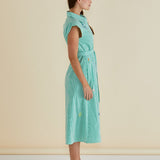 Gloria Floral Dress - Floral Green Stripe