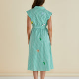 Gloria Floral Dress - Floral Green Stripe