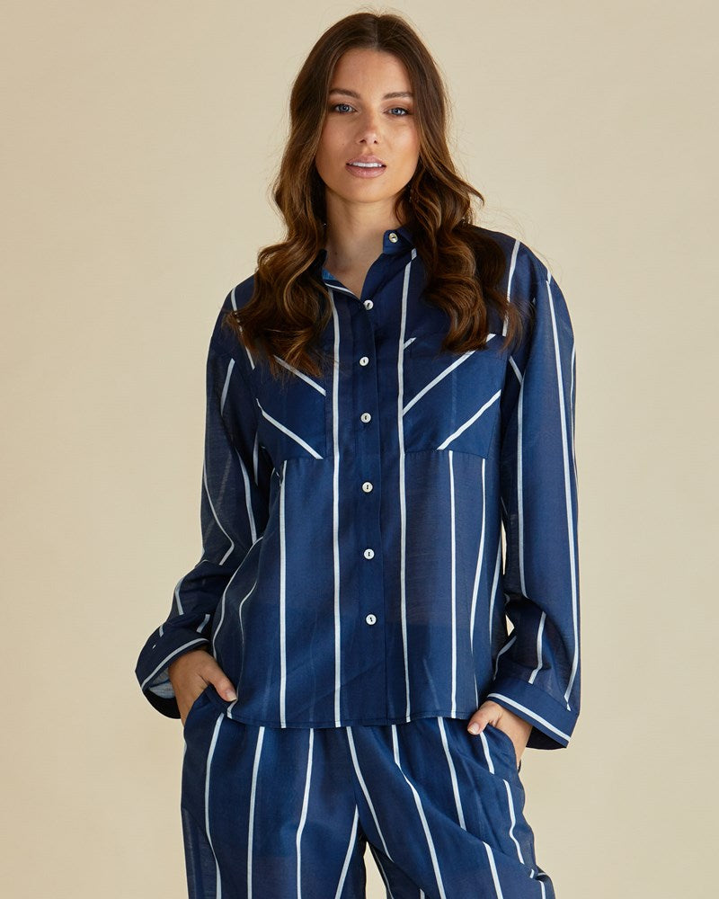 Hayman Shirt - Navy/White Stripe