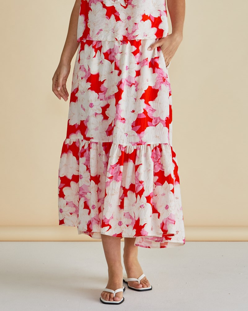 Maggie Skirt - Red Floral Print