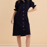Scallop Denim Dress - Indigo Blue