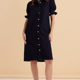 Scallop Denim Dress - Indigo Blue