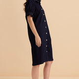 Scallop Denim Dress - Indigo Blue