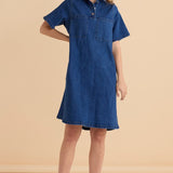 Shift Denim Shirt Dress - Dusty Print