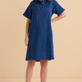 Shift Denim Shirt Dress - Dusty Print