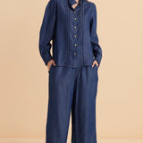 Lucille Lyocell Pleated Shirt - Dark Blue Wash