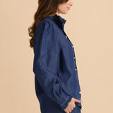 Lucille Lyocell Pleated Shirt - Dark Blue Wash