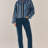 Erin Crop Shirt - Chocolate/Cornflower Stripe