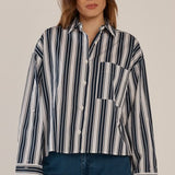 Erin Crop Shirt - Navy/White Stripe