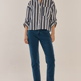 Erin Crop Shirt - Navy/White Stripe