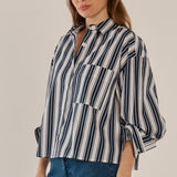 Erin Crop Shirt - Navy/White Stripe