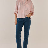 Erin Crop Shirt - Pink/Chocolate Stripe