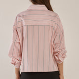 Erin Crop Shirt - Pink/Chocolate Stripe